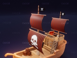 卡通海盗船小木船C4D模型