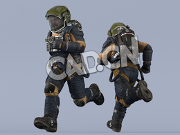 跑步的蓝黄色宇航服中年男性太空飞行员Run