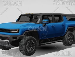 六轮加长悍马ev越野车gmc-suv汽车2024款C4D汽车模型下载
