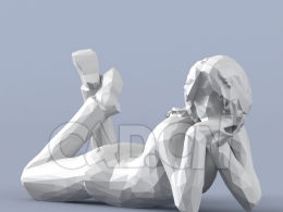 低面多边形卡通人物爬着观看的女人模型