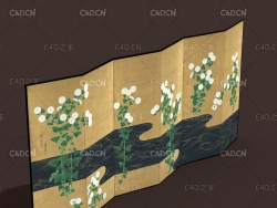 6折中国风国画屏风C4D模型