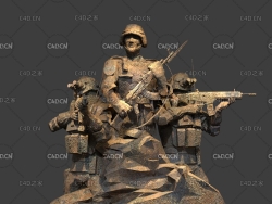 手拿枪的中国人民解放军战士塑像C4D模型 现代军人雕塑 解放军防铜雕塑模型