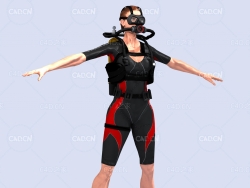女潜水员向前游走姿势动画深海潜水蛙人C4D模型DiverSeeker