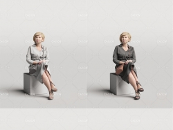 挎着包坐着说话的国外女人3D扫描人物 Elegant woman sitting nad talking 3D model