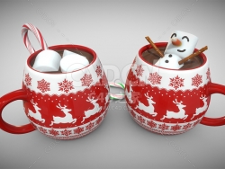 C4D圣诞热巧克力茶模型下载