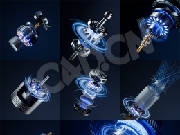 未来科技风电机零件模型集合 | 49个马达组件+25个光效+8个成品C4D预设包