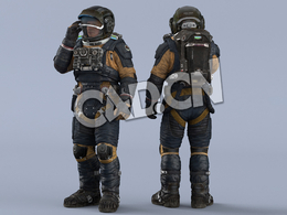 推拉头盔面罩的深蓝色宇航服年轻男性太空飞行员Idle Helmet Scifi Visor