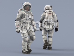 走路的白色太空服年轻男性宇宙航天员Walk