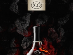 XO洋酒红酒 石头块中的酒瓶渲染