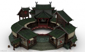 古建筑场景《斗鸡场》C4D模型 Ancient architecture scene 3D model