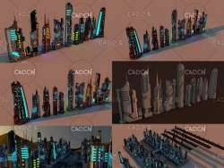 科幻城市建筑 城市夜景建筑 未来城市建筑C4D模型 SCI FI FUTURISTIC CITY Package