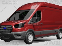 红色福特汽车封闭货车面包车2021款C4D汽车模型下载