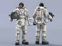 站立右手抱头盔白色太空服年轻男性宇宙航天员Idle Helmet Pilot ArmPit