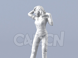 低面多边形卡通人物站立摆弄头发的女人模型