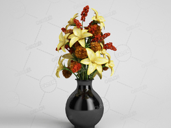 黄色百合花瓶插花瓶装饰花卉模型下载