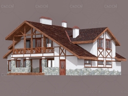 低面木头小屋别墅房子C4D模型3D CHALET HOUSE MODEL