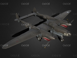 美国二战时期P38-D闪电战斗机C4D模型 Lightning fighter 3d model