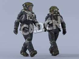 行走的深蓝色航天服年轻男性太空宇航员Walk