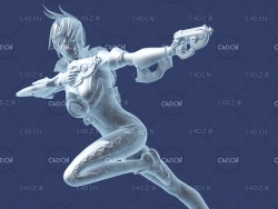 外星女战士双手拿枪射击姿势C4D模型
