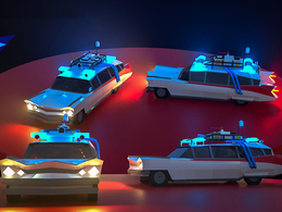 低面多边形警车C4D模型 Cinema 4D 3D Model Ecto 1 Ghostbusters Low Poly Vehicle