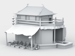 古建筑房子商铺摊位白模