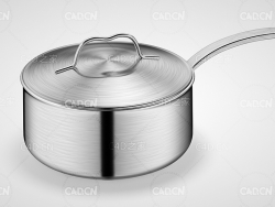 C4D OCTANE拉丝不锈钢平底锅奶锅模型