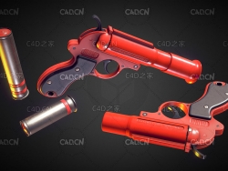 红色信号枪手枪C4D模型 Red flare gun