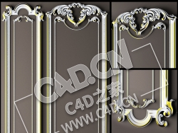 C4D欧式石膏雕花线条镜框石膏线装饰线条室内装修浮雕花构件模型 barocco dekor 2