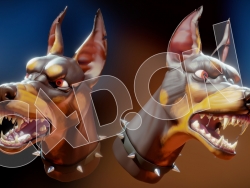 C4D张嘴凶恶的杜宾犬狗头模型