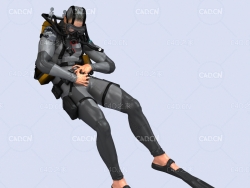 潜水员水底死亡捂肚子姿势动画深海潜水蛙人C4D模型DiverHunter-death lost lowerbody