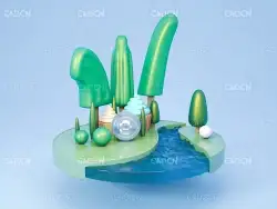 卡通小河树木景观C4D OCTANE工程