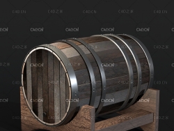 木桶酒桶C4D模型 barrel 3d model
