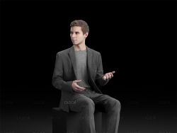 西装革履的优雅商务男士坐着讲话人物3D扫描模型