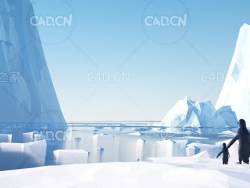C4D OCTANE低面多边形南极冰川企鹅场景 glacier