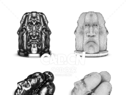 三面人头工艺品艺术摆件C4D模型