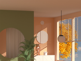 现代艺术与自然融合C4D OCTANE温馨橙绿色调打造的简约舒适都市居家空间模型