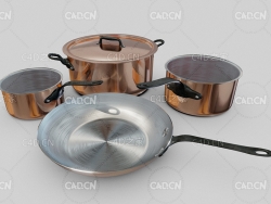 C4D不锈钢厨具炒锅平底锅蒸锅模型
