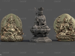 三尊佛像 菩萨雕塑雕像C4D模型