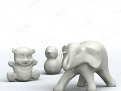 小熊小鸟大象工艺摆件C4D模型