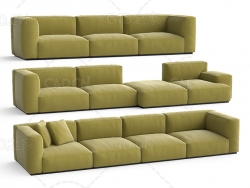 浅绿色布艺沙发客厅沙发三人潲发四人沙发长沙发C4D模型 sofa 3d model