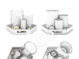 玻璃杯中的白色蜡烛C4D模型