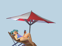 遮阳伞躺椅上度假的比基尼女孩夏天海边度假夏季人物C4D OCTANE模型下载