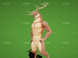 强壮的麋鹿 叉腰站立的公鹿角色C4D模型（包含骨骼绑定和动画）deer 3d model