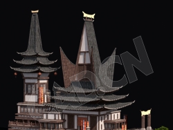 C4D香格里拉中式建筑模型 Kitbash3d-Shangri-La_BldgMD_B_grp