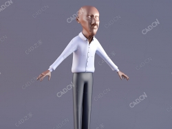 穿白衬衣的光头大爷卡通人物C4D模型Old man