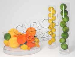 玻璃器皿装满的柑橘柠檬水果C4D模型 Citrus fruits glas