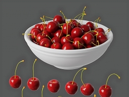 高精细新鲜樱桃3D模型下载 含贴图材质C4D octane水果樱桃模型合集Fruit Cherries