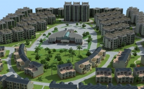 城市规划 小区模型 虚拟现实 完整场景 gāo dàng小区 商场幼儿园 别墅区 地形小区C4D模型