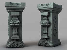 雕花石柱 浮雕柱C4D模型 Relief column