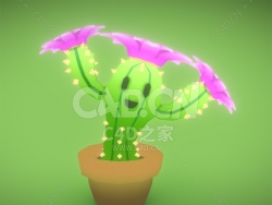 开花的卡通仙人掌植物C4D模型下载